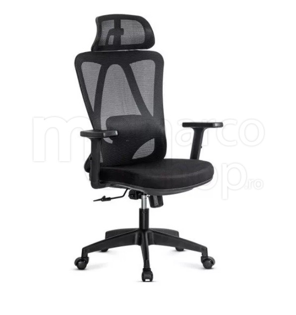 Scaun ergonomic negru cu tetiera reglabila si suport...