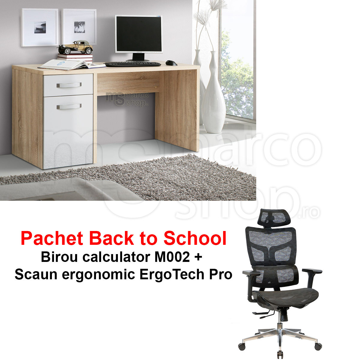 Pachet Back to School: Birou calculator M002 + Scaun...