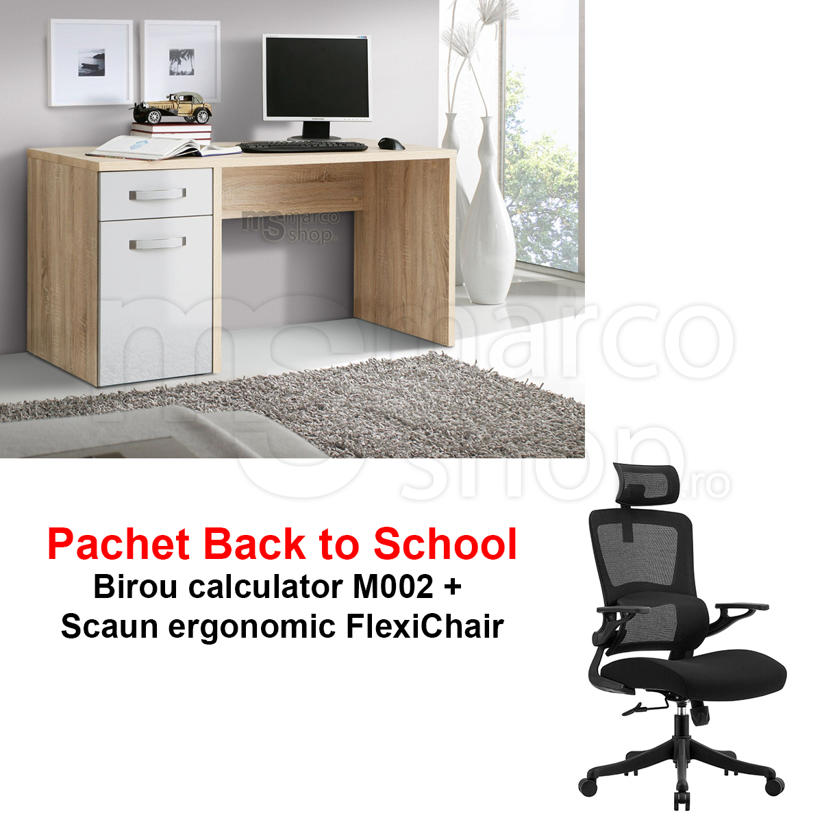 Pachet Back to School: Birou calculator M002 + Scaun...