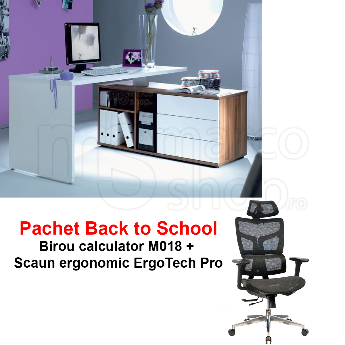 Pachet Back to School: Birou calculator M018 + Scaun...