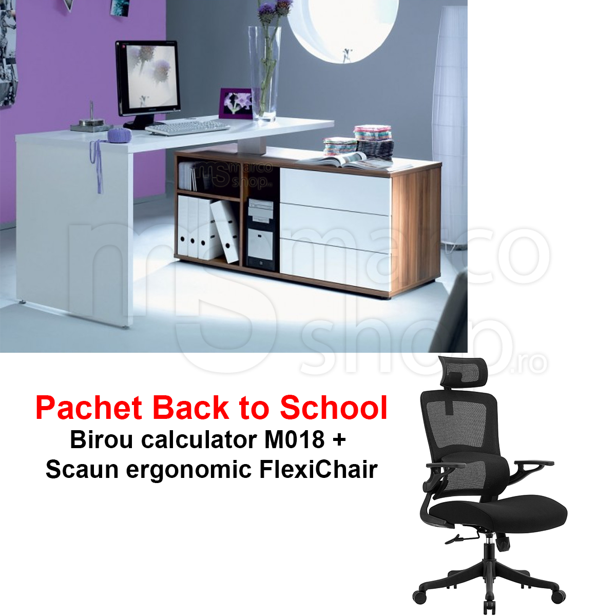 Pachet Back to School: Birou calculator M018 + Scaun...