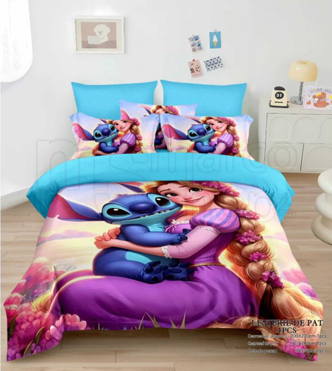 Lenjerie copii 4 piese Rapunzel & Stitch