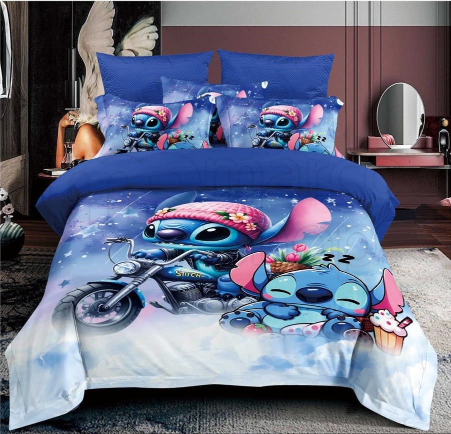 Lenjerie copii 6 piese Stitch pe motocicleta