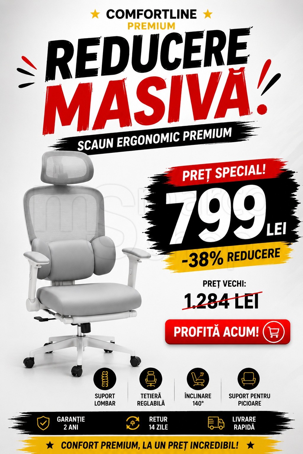 Scaun ergonomic ComfortLine premium cu suport lombar...