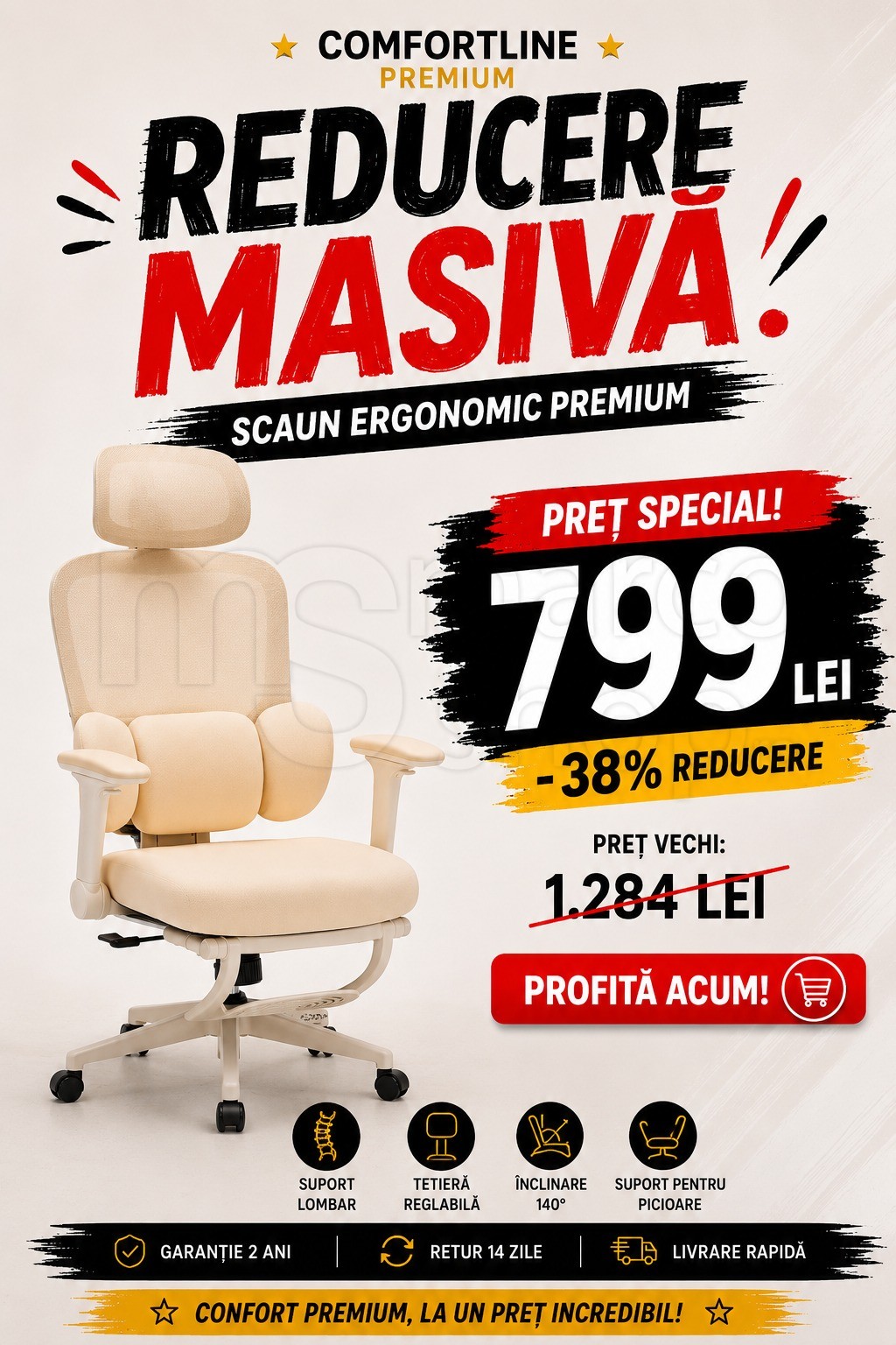 Scaun ergonomic ComfortLine premium cu suport lombar...
