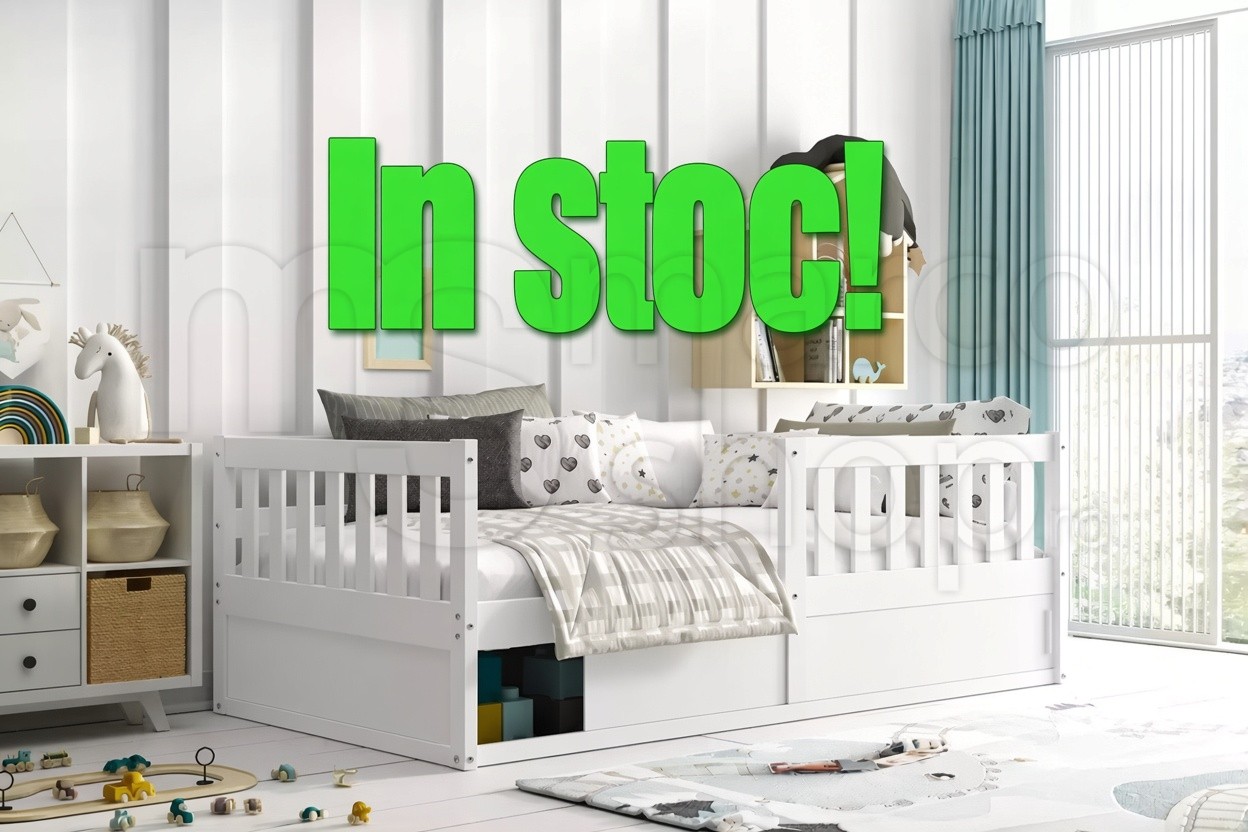 Pat copii Smart 80×160 cm, din lemn de pin, cu ...