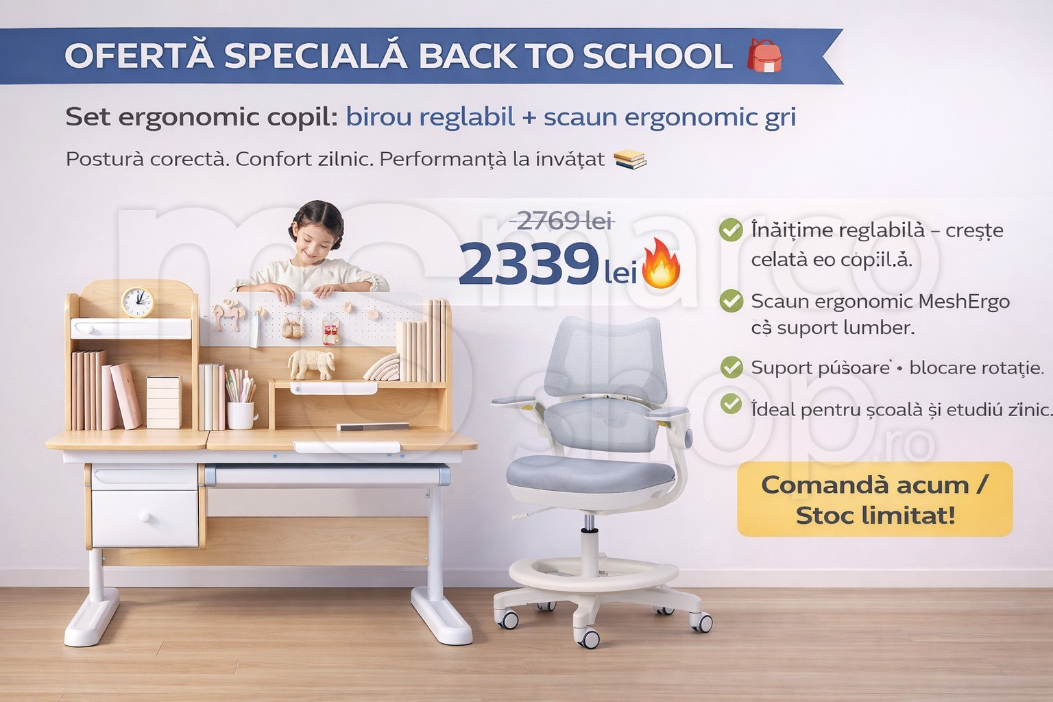 Oferta Back to school – Birou Ergonomic Reglabil p...